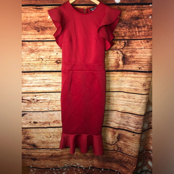 Red Ruffle Detail Dress - Picture 5 of 14